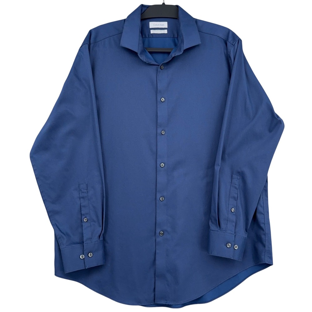 Calvin Klein Infinite Wrinkle Free Men XL Cotton Elastane Blue Dress Shirt